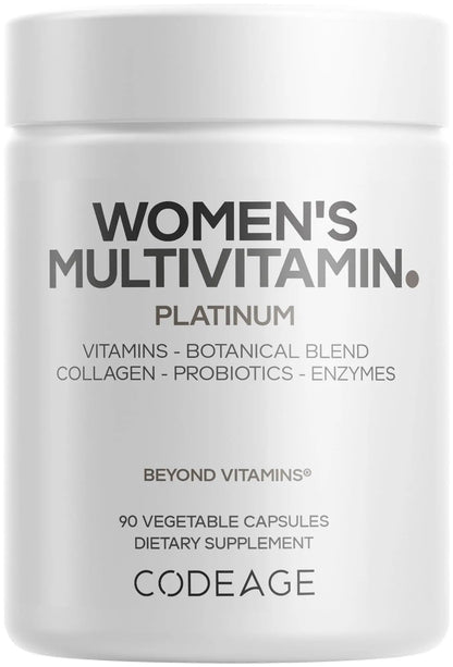 Codeage Women’s Multivitamin Platinum - Vitamins A D3 K1 K2 B12 & Minerals, CoQ10, Skin, Hair & Nails Complex, Collagen, Botanicals, Probiotics Codeage