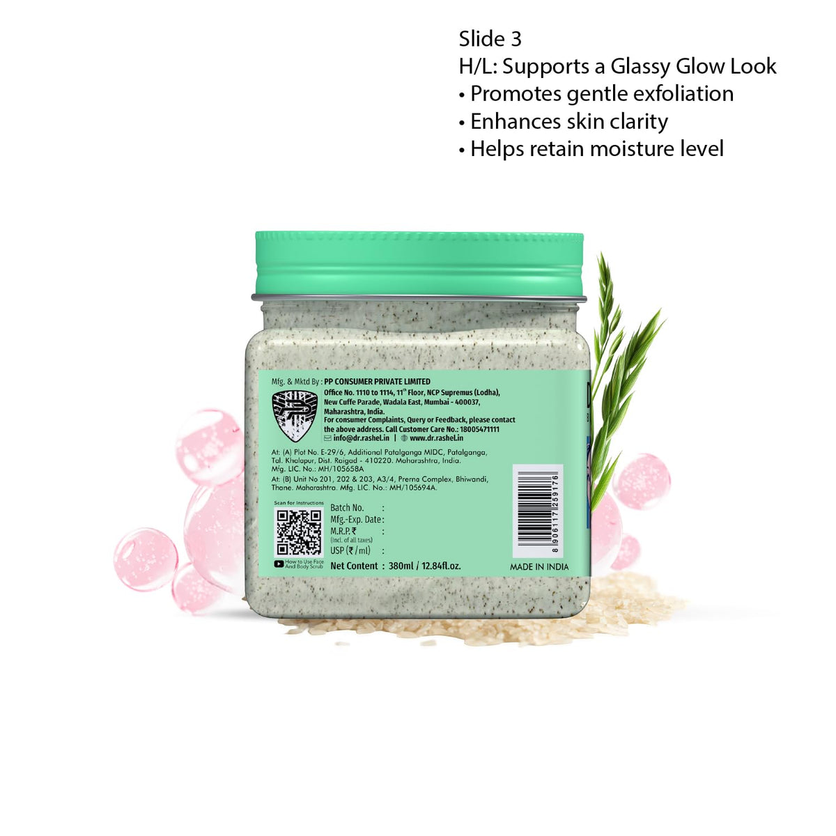 DR.RASHEL Korean Face & Body Scrub 12.84 Fl Oz With Rice Water & Ceramide For Glass skin Exfoliating Face Wash with Natural Extracts for Tan Removal, Blackhead Remover & Oil Control Cleanser - 380ml DR.RASHEL buy supplements Au