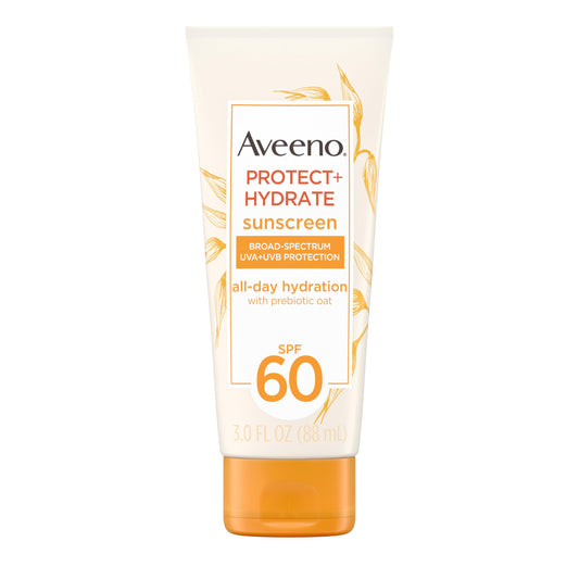 Aveeno Protect + Hydrate Moisturizing Body Sunscreen Lotion with Broad Spectrum SPF 60 & Prebiotic Oat, Weightless & Refreshing Feel