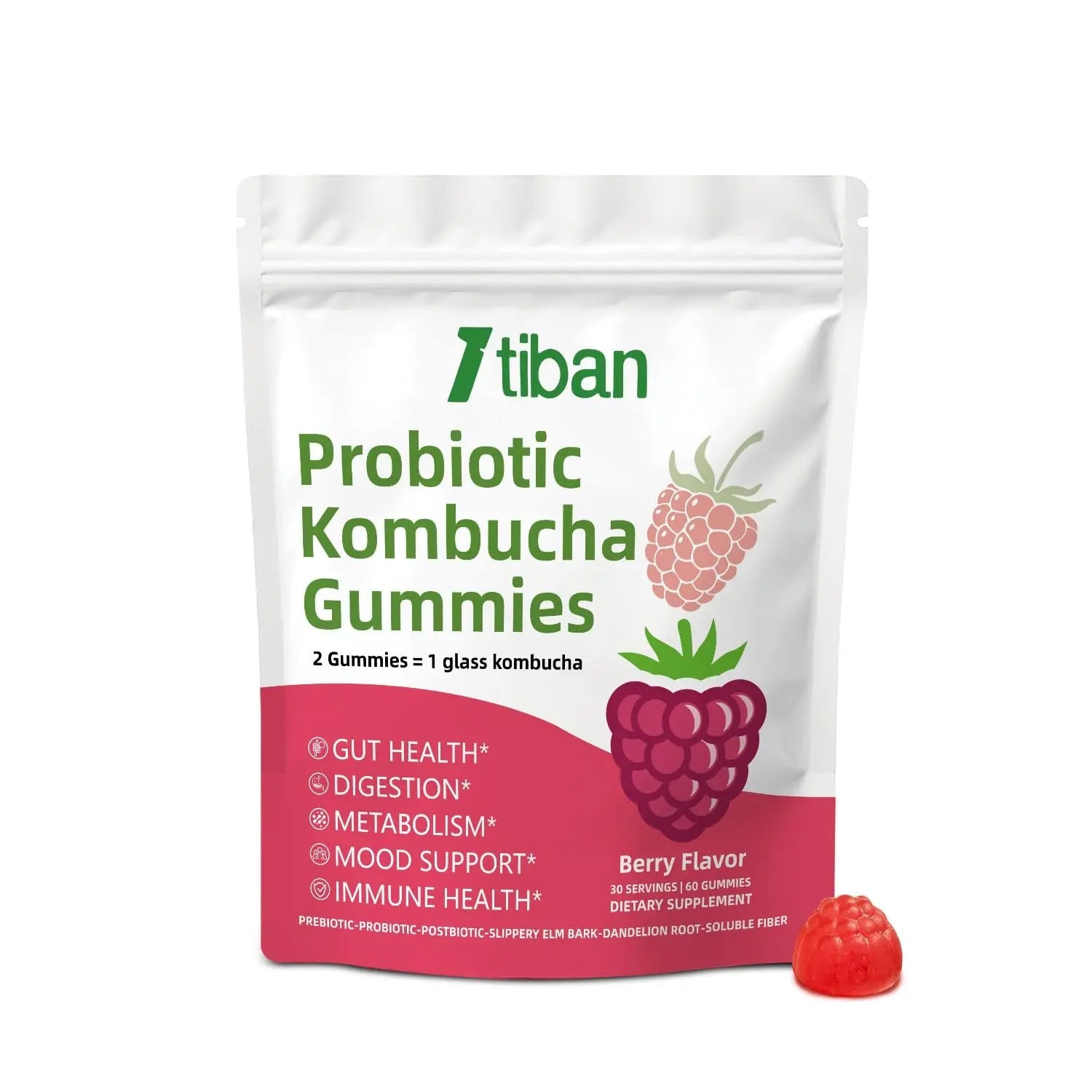 Itiban Probiotic Kombucha Gummy - Prebiotics, Probiotics, Postbiotics, Fiber Supplement, Slippery Elm for Bloating, Gut Health, Women and Men, 60ct ItibanBuy Supplements Australia