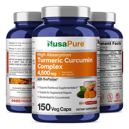 NusaPure Turmeric Curcumin Complex 4,500mg per caps, 150 caps, Non-GMO, Gluten-Free, & Bioperine NusaPureBuy Supplements Australia