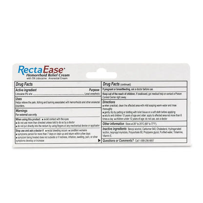 RectaEase 5% Lidocaine Hemorrhoid Topical Relief Cream, Rapid Numbing for Itching & Burning, Extra Strength Anorectal Treatment for Sensitive Areas, Advanced Formula for Fast Soothing Care, 1 oz Tube RectaEaseBuy Supplements Australia