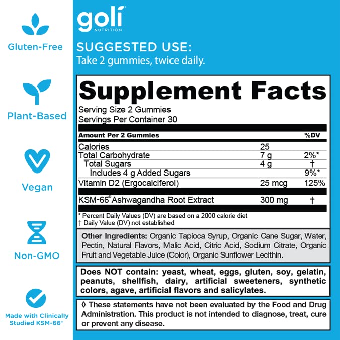 Goli Ashwagandha & Vitamin D Gummy - 180 Count - Mixed Berry, KSM-66, Vegan GoliBuy Supplements Australia