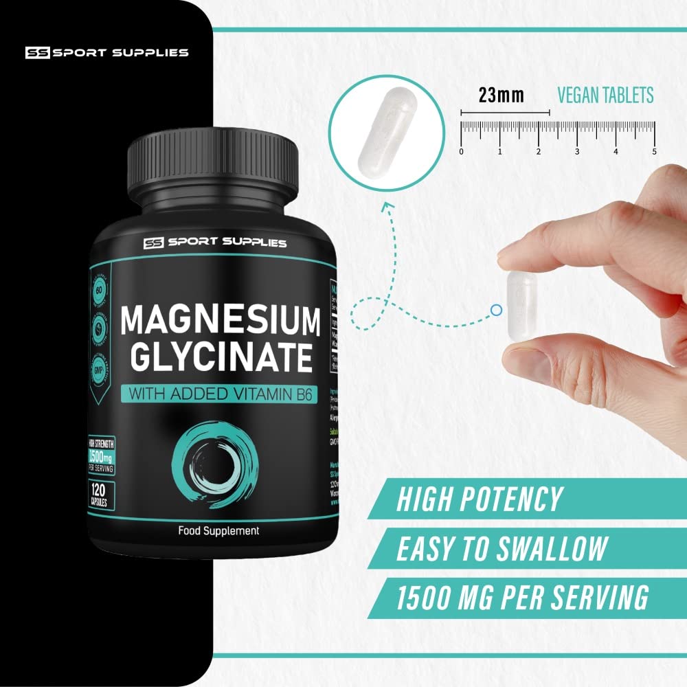Magnesium Glycinate Supplements & Vitamin B6 - 120 High Strength Capsules SS Sport SuppliesBuy Supplements Australia
