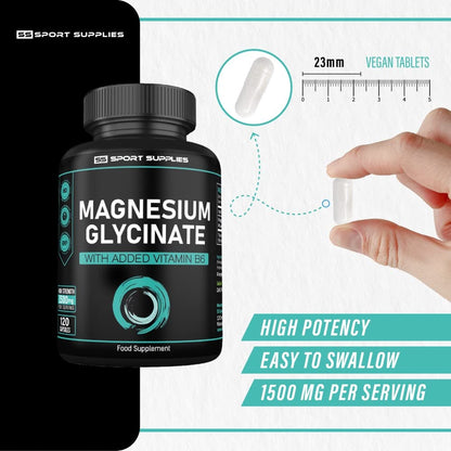 Magnesium Glycinate Supplements & Vitamin B6 - 120 High Strength Capsules SS Sport SuppliesBuy Supplements Australia