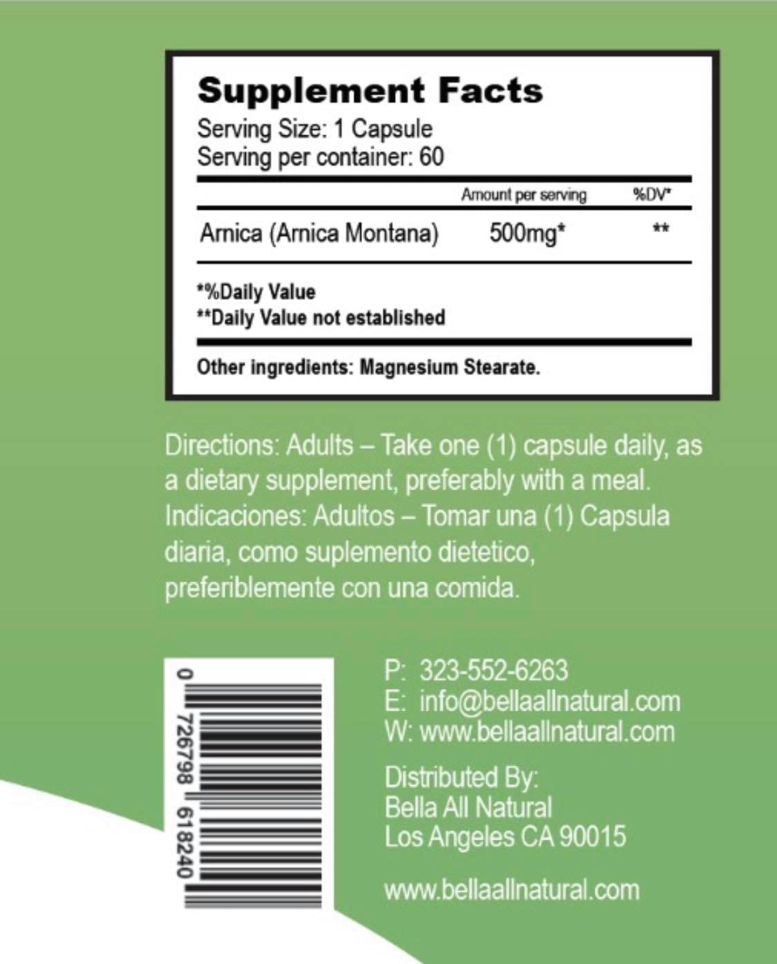 Bella All Natural Arnica Capsules 500 mg, 60 Count Bella All NaturalBuy Supplements Australia