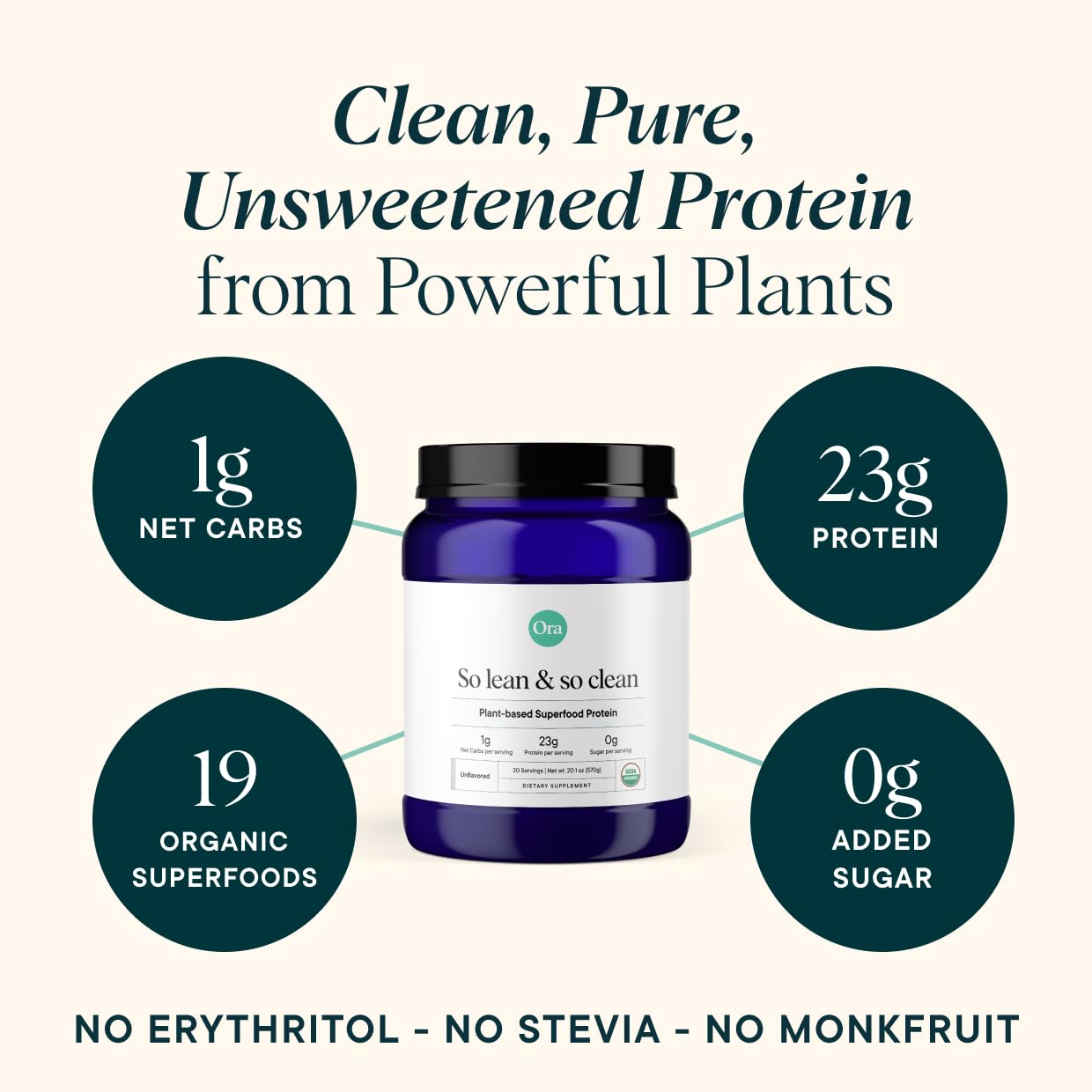 Ora Organic Vegan Protein Powder - 23g Plant Based Pea Protein Unflavored Ora OrganicBuy Supplements Australia