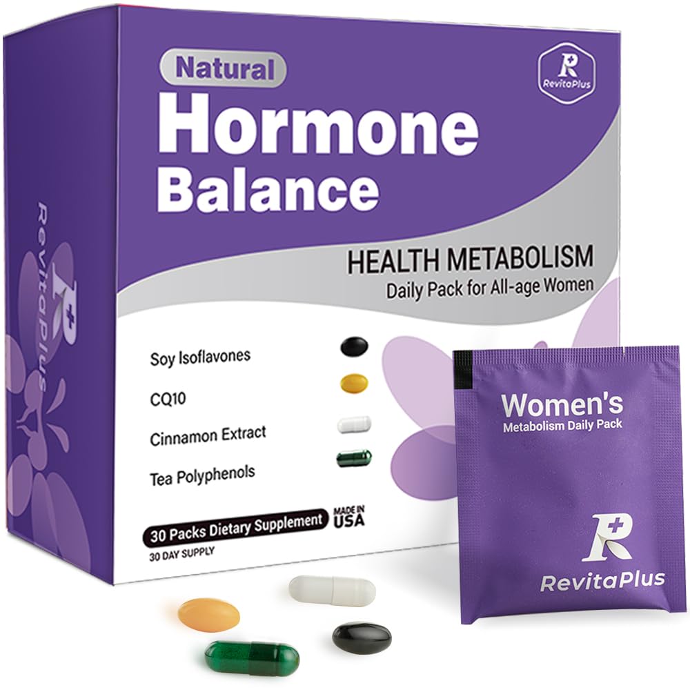 Natural Hormone Balance for Women, Menopause Supplements for Women with Evening Primrose Oil,CoQ10,Soy Isoflavones, Daily Pack Supports Peri+Menopause+Post, PMS,Metabolism,Mood,Energy 30Packs RevitaPlusBuy Supplements Australia