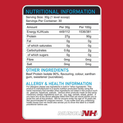 MuscleNH2 Beef Protein Isolate Powder 90%, High Protein, Low Fat, Dairy Free, Gluten Free, Soy Free MuscleNh2Buy Supplements Australia