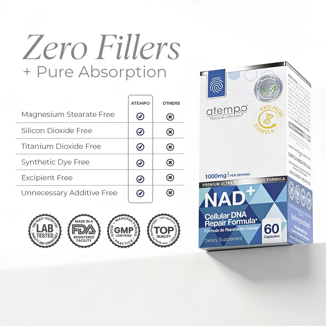 NAD+ Supplement 1000 mg High Absorption – Supports Energy, Cellular Health, Brain Function, and Healthy Aging – Pure NAD Formula with 60 Capsules ATEMPO NATURAL LIFESTYLEBuy Supplements Australia