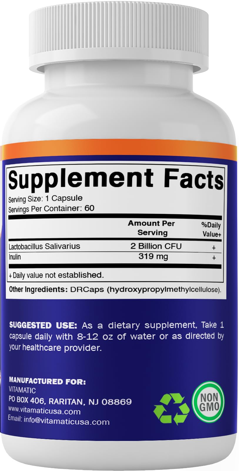 Vitamatic Lactobacillus Salivarius 2 Billion per DR Capsule - 60 Count - Digestive Support VitamaticBuy Supplements Australia