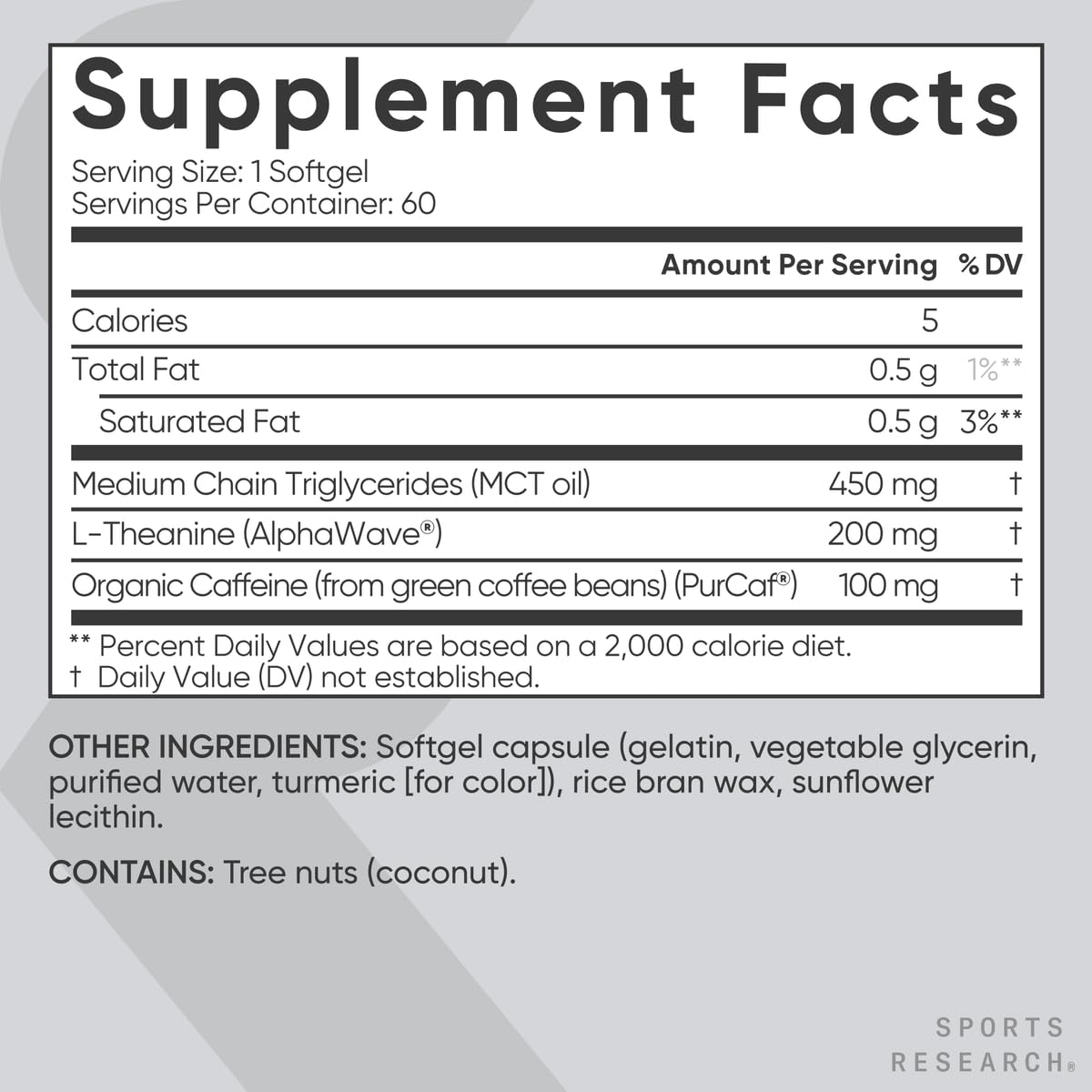 Sports Research L-Theanine Supplement with Caffeine & Coconut MCT Oil - Focused Energy, Alertness & Relaxation Without Drowsiness - 200mg L Theanine, 100mg Organic Caffeine - 60 Liquid Softgels Sports ResearchBuy Supplements Australia