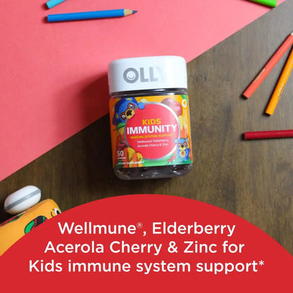 OLLY Kids Immunity Gummy, Immune Support, Wellmune, Elderberry, Vitamin C, Zinc, Chewable Supplement, Cherry - 50 Count & Gummy Active Immunity+Elderberry, 45 Gummies (1 Pack), Berry Flavor OLLYBuy Supplements Australia