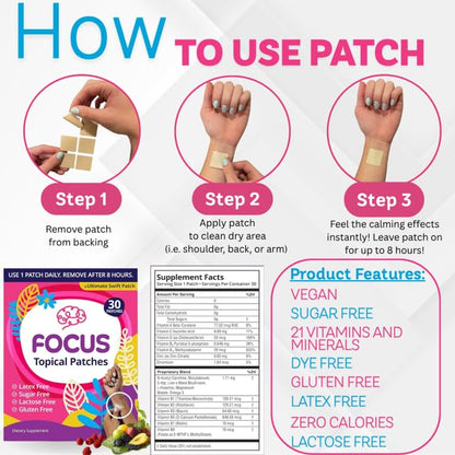 Swift Patch Focus Patch for Adults (30 Day Supply) + Proprietary Blend (Men and Women) - Help Kids and Adults Focus with Patches 22 Ingredients with Proprietary Formula Ultimate Swift PatchBuy Supplements Australia
