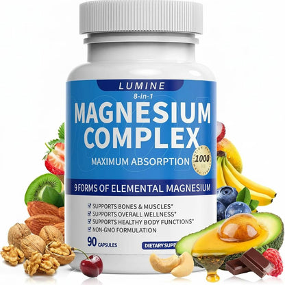 Lumine Magnesium Complex Supplement - Advanced 8-in-1 Elemental 1000mg- Glycinate, Citrate, Malate, Taurate