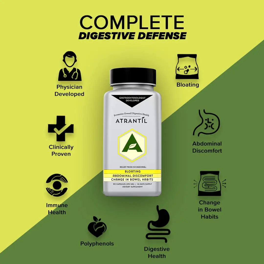 Atrantil 90 Capsules-Antioxidant Packed Polyphenol for Bloating and Gas Relief, Abdominal Discomfort, Constipation, Diarrhea, Postbiotic, Change in Bowel Habits and Everyday Digestive Health. AtrantilBuy Supplements Australia