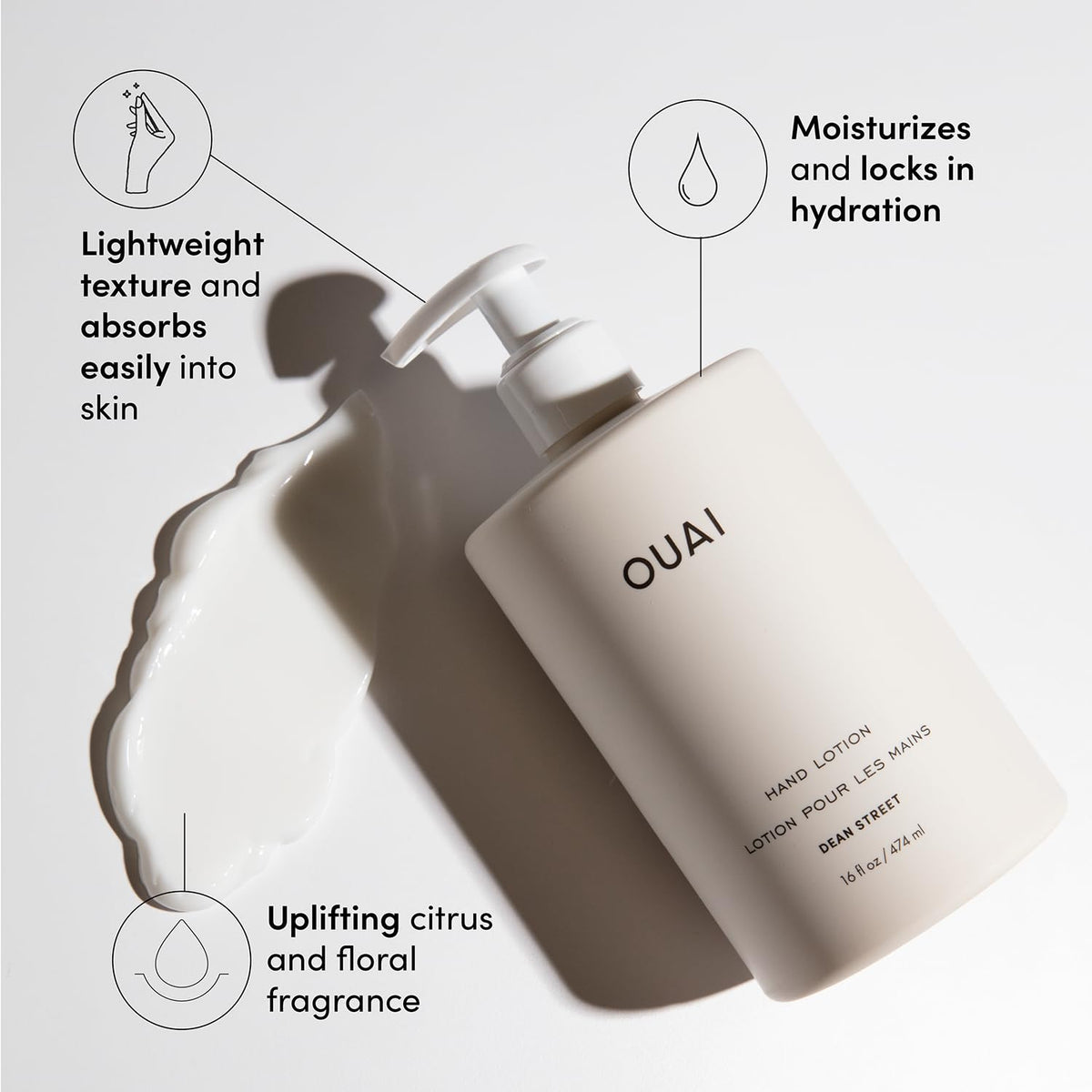 OUAI Hand Wash and Hand Lotion Set, Dean Street Scent - Moisturizes and Exfoliates with Daily Use - Made with Jojoba Esters, Avocado & Rosehip Oils (16 Fl Oz Each) OUAIBuy Supplements Australia