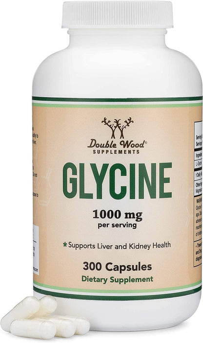 Glycine Supplement - 1,000mg Glycine Powder per Serving (300 Capsules) The Relaxing Amino Acid (Glicina) (Third Party Tested, Gluten Free, Non-GMO) by Double Wood Double Wood SupplementsBuy Supplements Australia