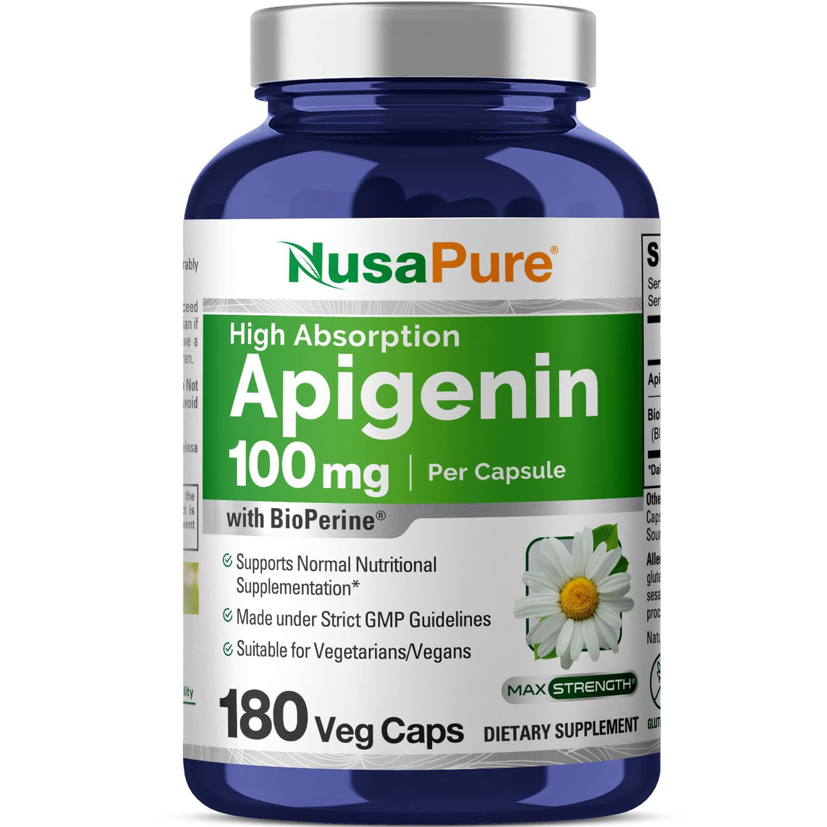 NusaPure Apigenin 100 mg per Capsule 180 Vcaps - Bioperine (Non-GMO, Gluten Free) NusaPureBuy Supplements Australia