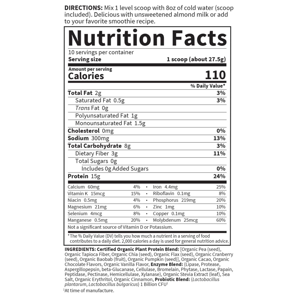 Garden of Life Organic Plant Protein Smooth Chocolate Powder, 10 Servings - Vegan, Grain Garden of LifeBuy Supplements Australia