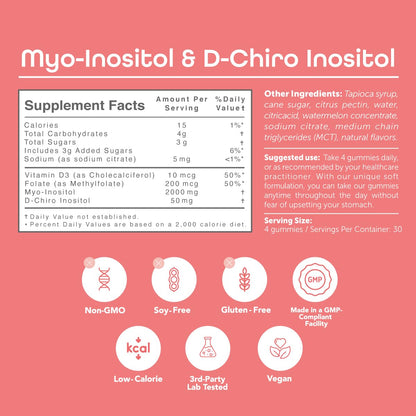 kindnature Myo-Inositol & D-Chiro Inositol Gummies for Women – 2000mg + 50mg, Ideal 40:1 Ratio – with Vitamin D & Folate – Hormone Balance Support – Vegan, Watermelon Flavor (120 Gummies) kindnatureBuy Supplements Australia