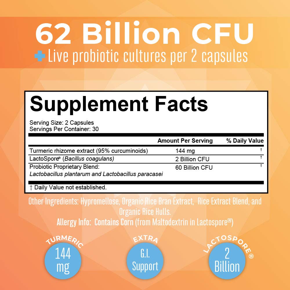 MaryRuth Organics Probiotic Turmeric + Extra GI Support | 62 Billion CFU | Organic Ingredients Turmeric Complex with Probiotics | Turmeric Curcumin Capsules for Digestion | Vegan | 60 Count MARYRUTH'SBuy Supplements Australia