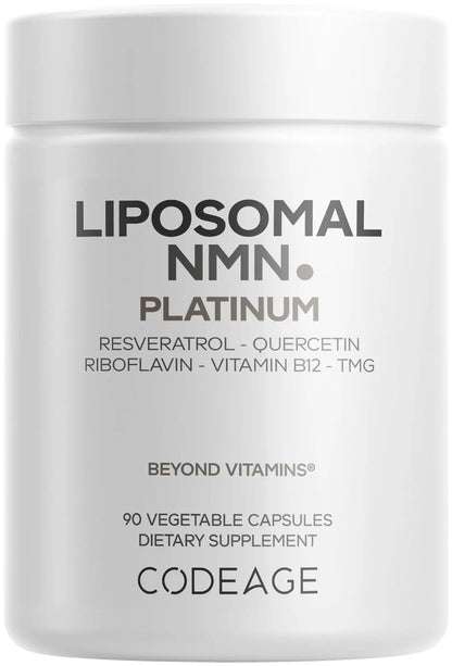 Codeage Liposomal NMN Platinum - 500 mg NMN Supplement, Nicotinamide Mononucleotide, NAD Precursor - Quercetin, Resveratrol, Betaine TMG, Vitamin B2 Riboflavin & Vitamin B12 - Non-GMO - 90 Capsules CodeageBuy Supplements Australia