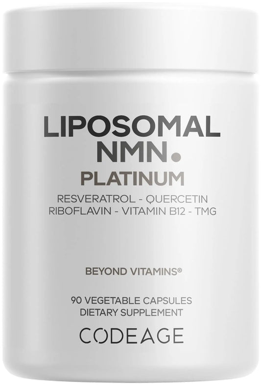 Codeage Liposomal NMN Platinum - 500 mg NMN Supplement, Nicotinamide Mononucleotide, NAD Precursor - Quercetin, Resveratrol, Betaine TMG, Vitamin B2 Riboflavin & Vitamin B12 - Non-GMO - 90 Capsules CodeageBuy Supplements Australia