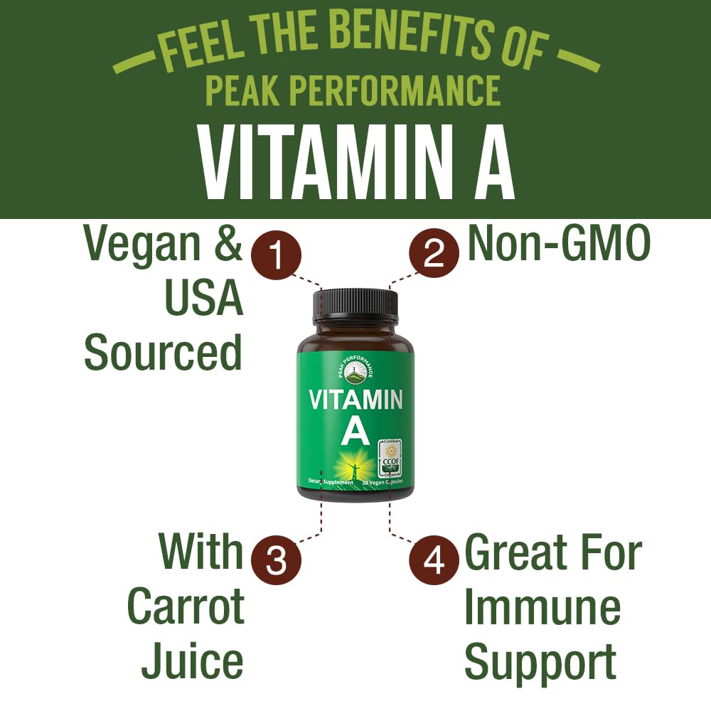 Certified Organic Vitamin A 5000 IU Supplement Capsules High Potency Vitamins. for Adults, Men, Women, Kids. Made with Carrot Juice. Great for Immune, Skin, Eye Support. Non GMO, Vegan Pills Peak PerformanceBuy Supplements Australia