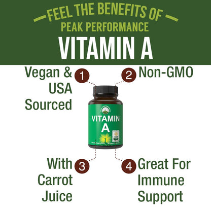 Certified Organic Vitamin A 5000 IU Supplement Capsules High Potency Vitamins. for Adults, Men, Women, Kids. Made with Carrot Juice. Great for Immune, Skin, Eye Support. Non GMO, Vegan Pills Peak PerformanceBuy Supplements Australia