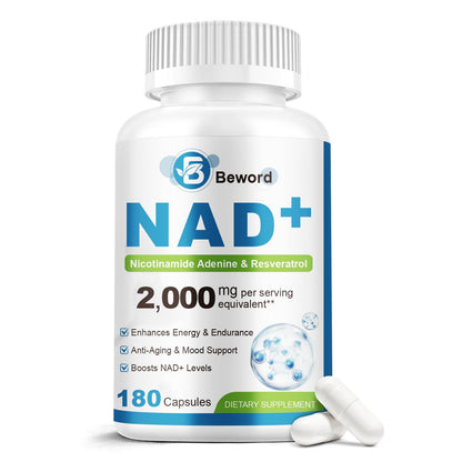 Beward NAD+ supplement bottle with capsules on a white background