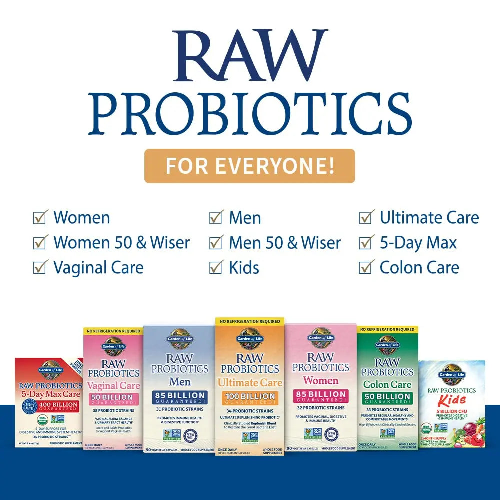 Garden of Life Probiotics for Women and Men - Raw Probiotics Colon Care 50 Billion CFU and Enzymes, Shelf Stable Once Daily Acidophilus Probiotic for Regularity and Immune Health Support, 30 Capsules Garden of LifeBuy Supplements Australia