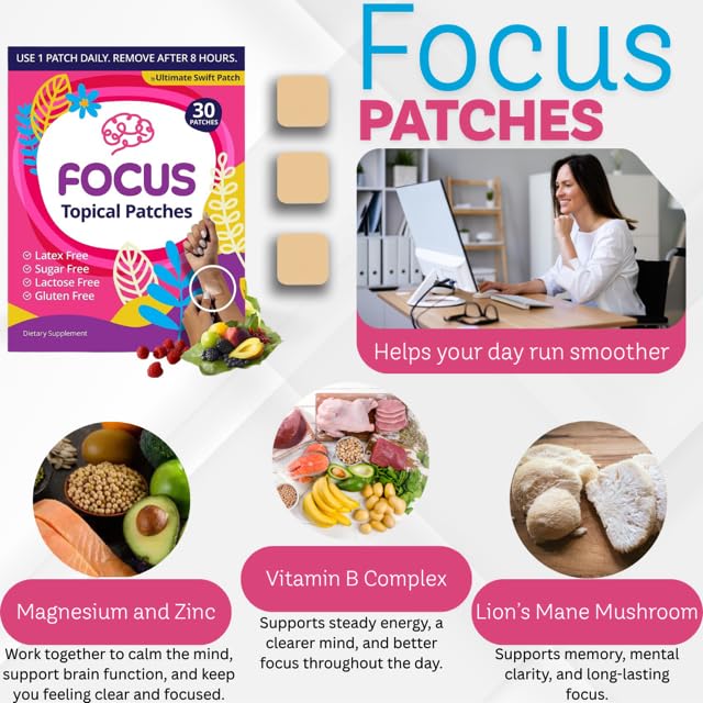 Swift Patch Focus Patch for Adults (30 Day Supply) + Proprietary Blend (Men and Women) - Help Kids and Adults Focus with Patches 22 Ingredients with Proprietary Formula Ultimate Swift PatchBuy Supplements Australia