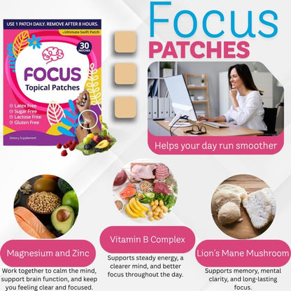 Swift Patch Focus Patch for Adults (30 Day Supply) + Proprietary Blend (Men and Women) - Help Kids and Adults Focus with Patches 22 Ingredients with Proprietary Formula Ultimate Swift PatchBuy Supplements Australia
