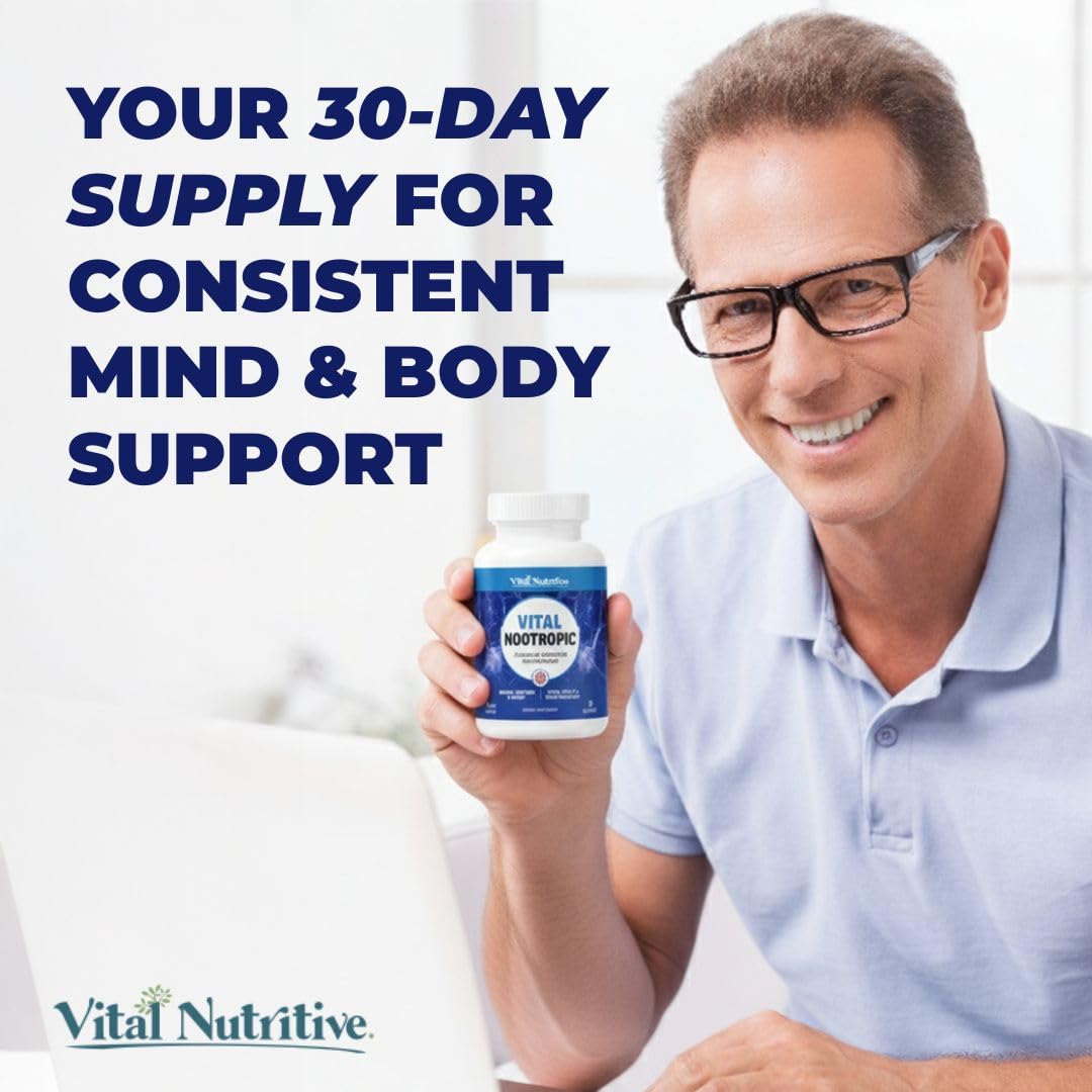 Vital Nootropic 12-in-1 Brain Supplement for Memory, Focus & Energy Support – L-Tyrosine, Bacopa, Rhodiola, Caffeine, B Vitamins – Cognitive Balance Capsules for Men & Women-30 Days Supply VITAL NUTRITIVEBuy Supplements Australia