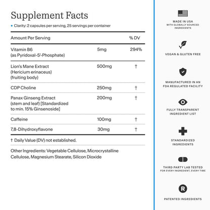 Thesis Clarity Nootropic Supplement for Men & Women with Lions Mane, CDP Choline, Panax Ginseng, Vitamin B6 & Caffeine, Cognitive Support Capsules, Vegan, Non GMO, 25 Servings THESISBuy Supplements Australia
