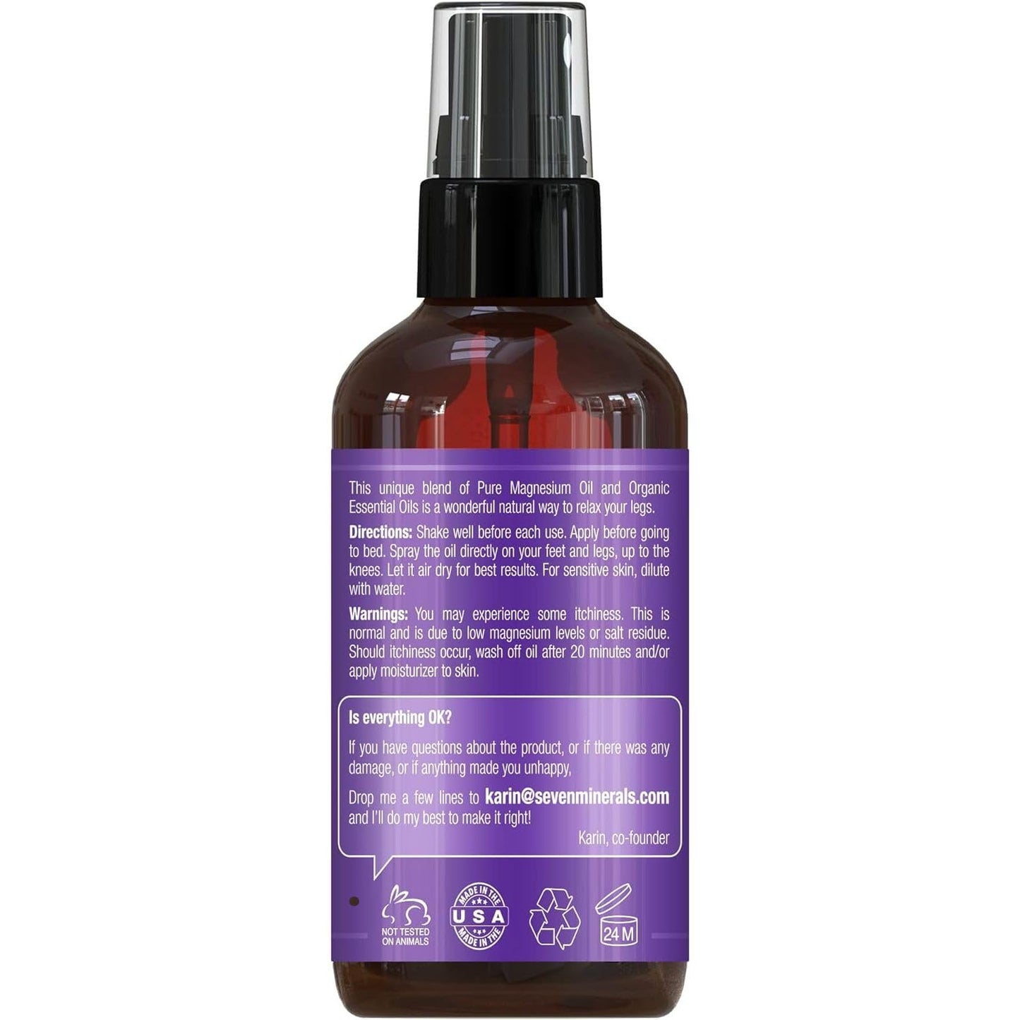 Seven Minerals Relaxing Leg Magnesium Spray, Powerful Blend of Essential Oils (Orange, Cedarwood, & Lavender), that Calms Legs Naturally. 4 fl oz, Seven MineralsBuy Supplements Australia