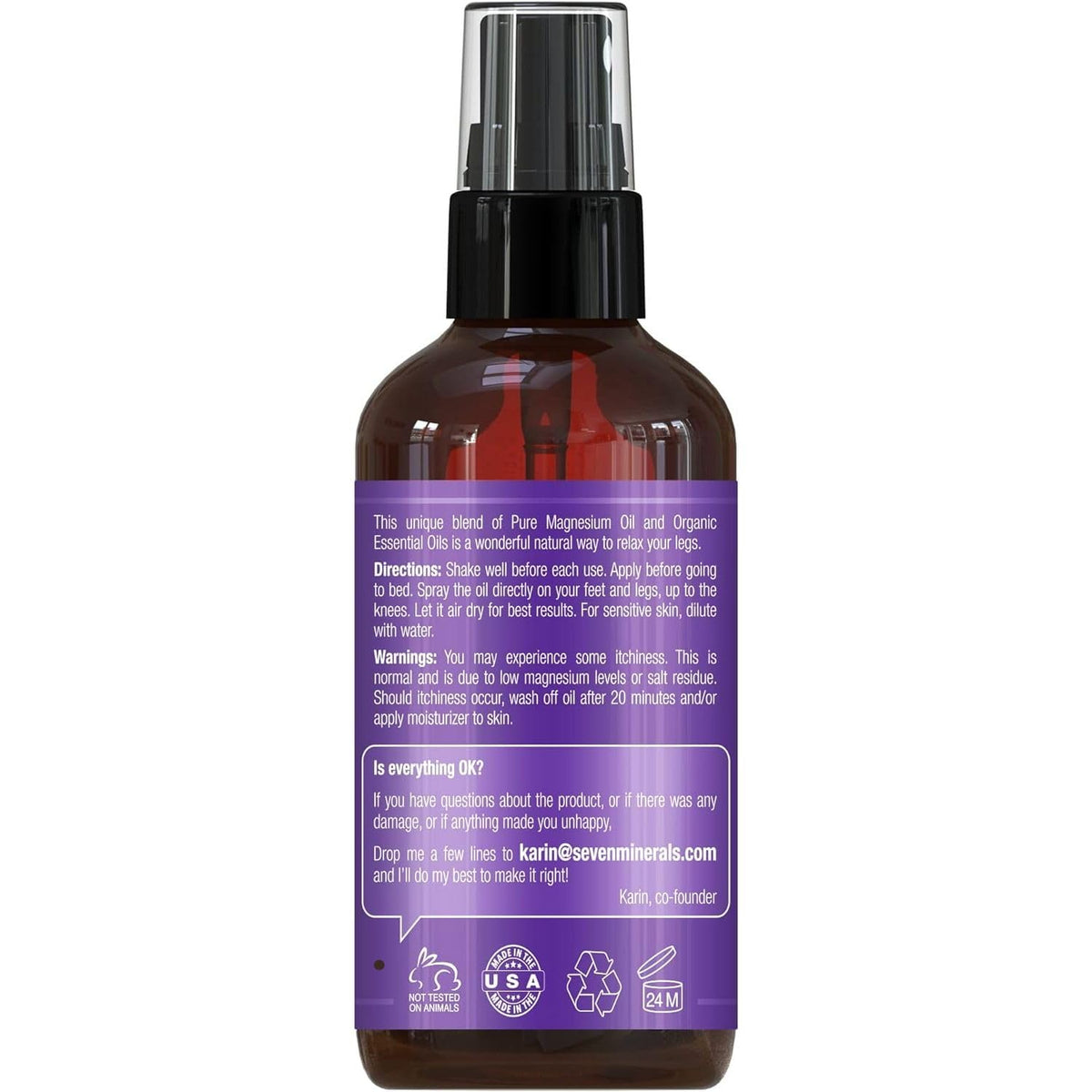 Seven Minerals Relaxing Leg Magnesium Spray, Powerful Blend of Essential Oils (Orange, Cedarwood, & Lavender), that Calms Legs Naturally. 4 fl oz, Seven MineralsBuy Supplements Australia