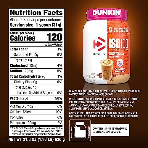 Dymatize ISO100 Hydrolyzed 100% Whey Isolate Protein Powder in Dunkin' Cappuccino DymatizeBuy Supplements Australia