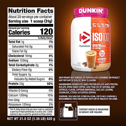 Dymatize ISO100 Hydrolyzed 100% Whey Isolate Protein Powder in Dunkin' Cappuccino DymatizeBuy Supplements Australia