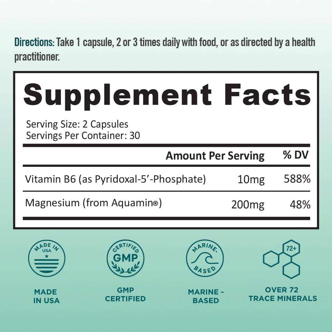Ocean Magnesium 200mg Aquamin | More Soluble Than Magnesium Glycinate | Whole Food Mag B6 Supplement for Women | Gentle on Stomach & Vegan | Sleep Support, Calms Nerves & Leg Cramps | 60 Ct BB CompanyBuy Supplements Australia