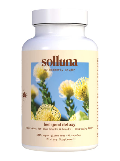 Solluna supplement bottle with floral design on a white background