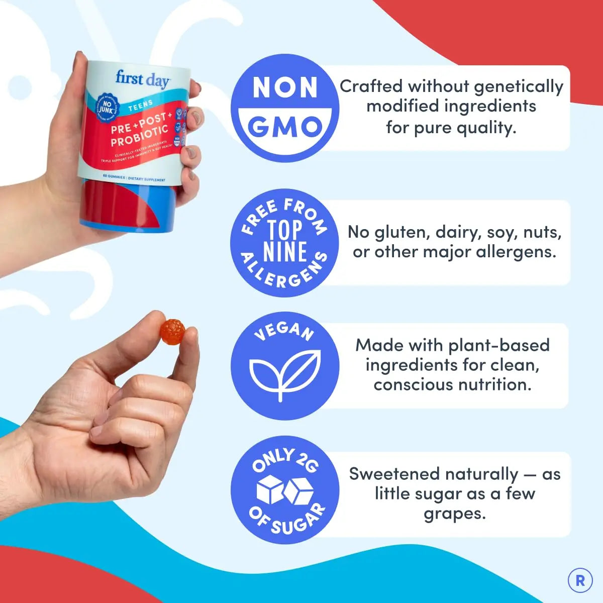 FIRST DAY Teens’ Gut Sustainer Tribiotic Gummies – 3-in-1 Prebiotic, Probiotic & Postbiotic Supplement – Supports Digestive, Skin, Oral & Immune Health, Nutrient Absorption & Growth – 30-Day Supply FIRST DAYBuy Supplements Australia