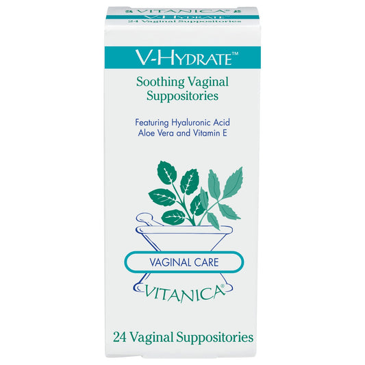 Vitanica V-Hydrate, Hyaluronic Acid Vaginal Suppositories for Comfort and Vaginal Hydration with Aloe Vera and Vitamin E, Hormone-Free & Drug-Free, Vegan, 2 Month Supply, 24 Count VitanicaBuy Supplements Australia