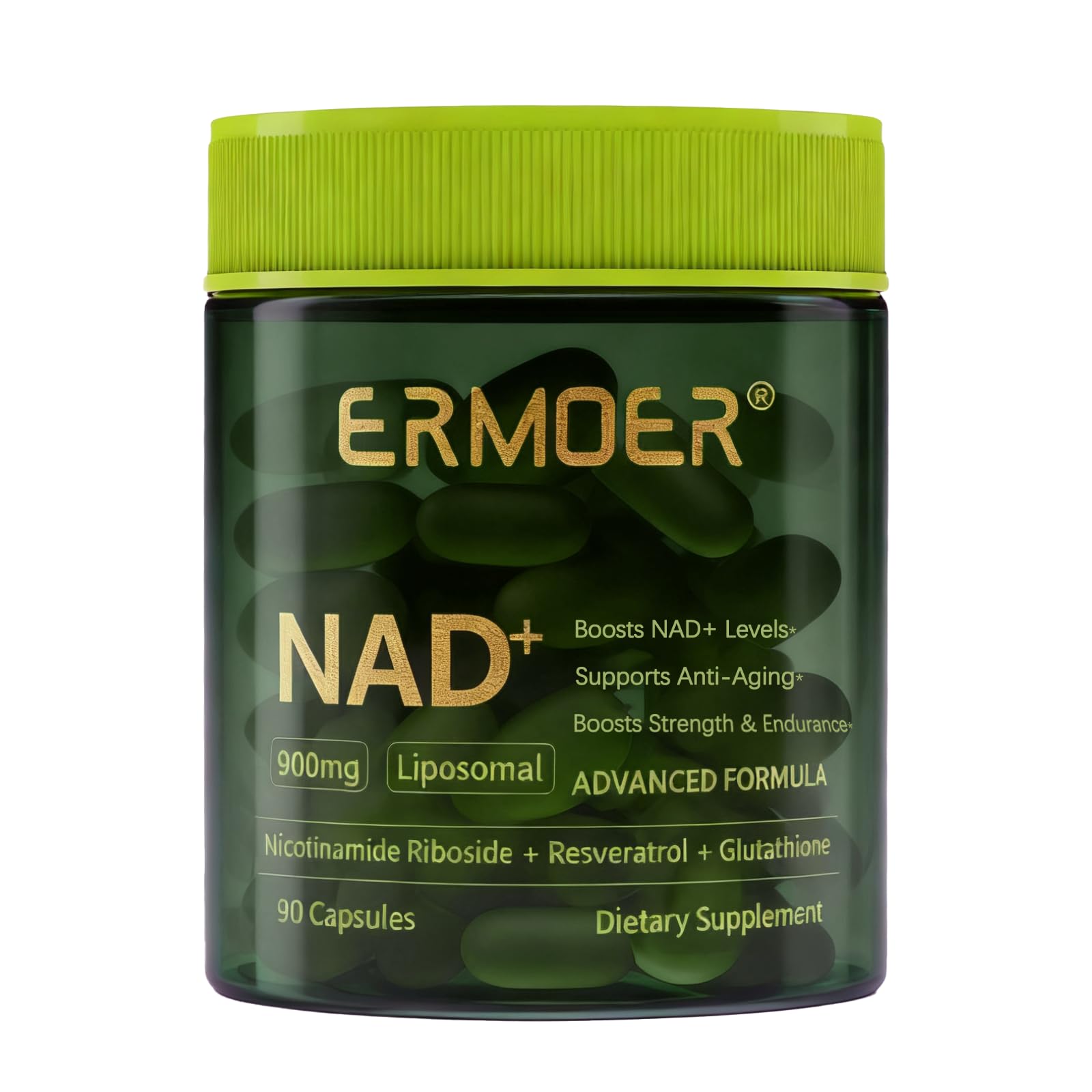 ERMOER NAD Liposomal Nicotinamide Riboside with Resveratrol & Quercetin 900mg, NAD Resveratrol Supplement for Anti Aging, Energy, Antioxidant, Focus (90 Count) ERMOERBuy Supplements Australia