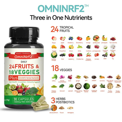 OmniNrf2 Postbiotic Supplement Capsules for Gut Health, Superfood with 24 Fruits & 18 Veggies & Fermented Herbal Plants, 90 Capsules for Antioxidant Support OmniNrf2Buy Supplements Australia