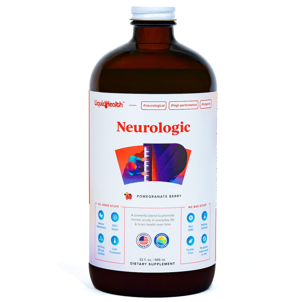 LIQUIDHEALTH Neurologic Focus Supplement - Brain Booster Nootropic Supplement for Cognitive Function, Memory & Focus with Ginkgo Biloba, Choline, L-Theanine & Phosphatidylserine - USA Made (32 oz) LIQUIDHEALTHBuy Supplements Australia