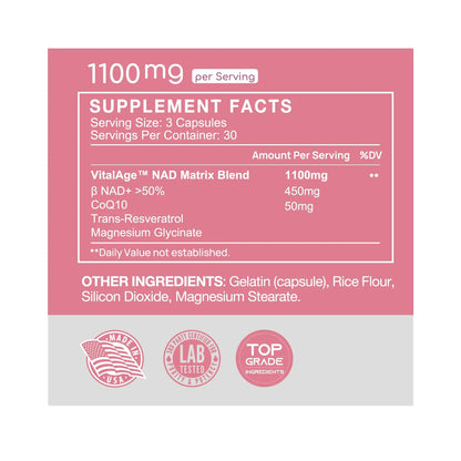VHC NAD+ Supplement, NMN Alternative Liposomes with CoQ10, Trans-Resveratrol for Women & Men,Support Energy, Anti-Aging,Focus,90 Capsules VHCBuy Supplements Australia