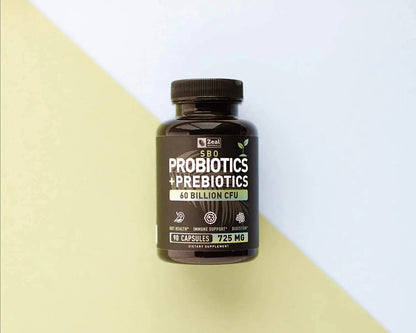 Probiotics and Prebiotics + SBO Probiotics (60 Billion CFU | 90 Capsules) Acidophilus Probiotic w. Saccharomyces Boulardii, Bifidobacterium + Spore Probiotic & Organic Sprouted Prebiotic Fiber Blend Zeal NaturalsBuy Supplements Australia