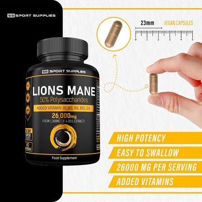 Lions Mane Supplement High Strength 26,000mg Plus 5 Vitamins SS Sport SuppliesBuy Supplements Australia